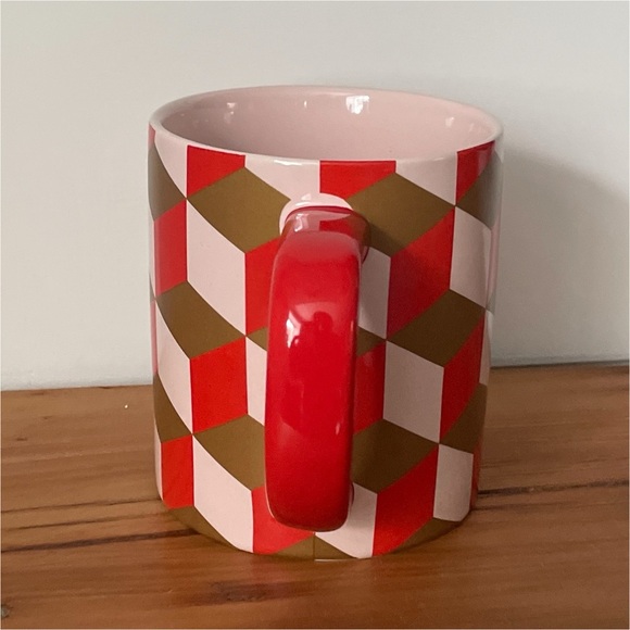 Indigo Coffee Tea Mug Red Pink Gold Geometric Abstract Print 14 oz. New - Picture 3 of 8